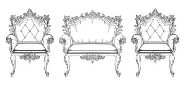 Barok mobilya zengin koleksiyon küme. Süslü arka plan vektör çizim