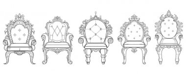 Barok mobilya zengin koleksiyon küme. Süslü arka plan vektör çizim