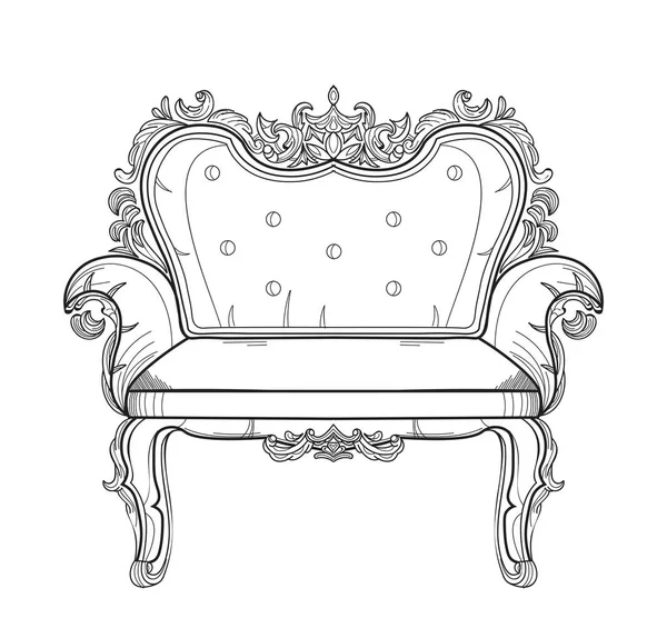 Barokk bútorok gazdag fotel. Kézzel készített díszes dekorációval. Vektoros illusztráció — Stock Vector