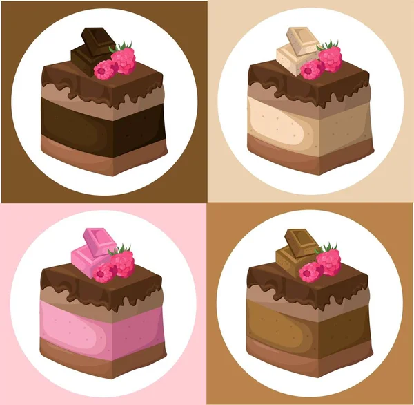 Finom csokoládé torta gyűjteménye vektor illusztráció — Stock Vector