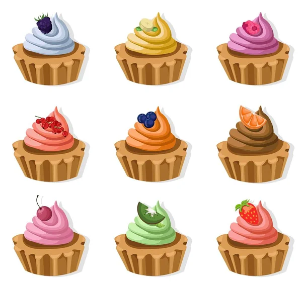 Tartlets sobremesas coloridas deliciosa ilustração vetorial —  Vetores de Stock