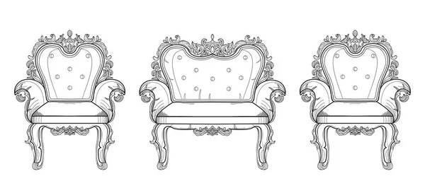 Muebles barrocos rica colección de conjunto. Fondo adornado Ilustración vectorial — Vector de stock