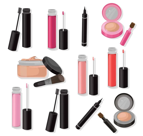 Lipgloss y cosméticos belleza colección iconos plantilla vector — Vector de stock