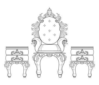 Barok mobilya zengin koleksiyon küme. Süslü arka plan vektör çizim