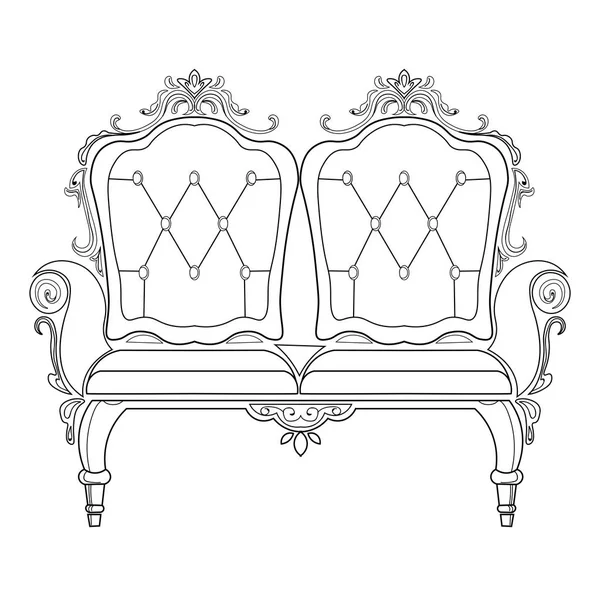 Muebles barrocos rico sofá. Decoración ornamentada a mano. Ilustración vectorial — Vector de stock