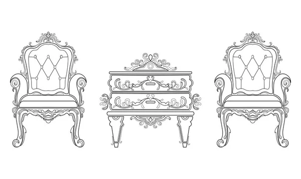 Muebles barrocos rica colección de conjunto. Fondo adornado Ilustración vectorial — Vector de stock