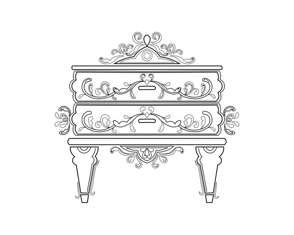 Commode baroque meubles de chevet riche collection ensemble. Fond décoré Illustration vectorielle — Image vectorielle