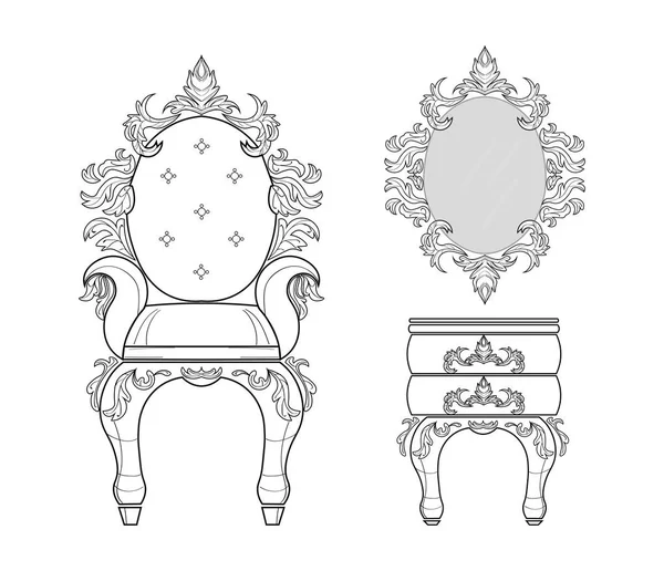 巴洛克式家具富集集合。装饰的背景矢量图 — 图库矢量图片