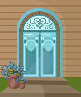 Vintage vektör giriş kapı cephe arka plan illüstrasyon