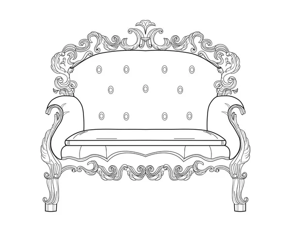 Sillón rico en muebles barrocos. Decoración ornamentada a mano. Ilustración vectorial — Vector de stock