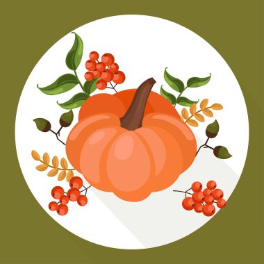 Kabak sonbahar kart vektör. Yuvarlak çerçeve şenlikli illüstrasyon