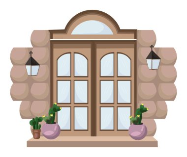 Vintage kapı cephe Vectror. Ana giriş illüstrasyon