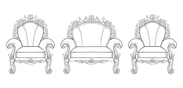 Barok meubels rijk fauteuil. Handgemaakte versierd decor. Vectorillustratie — Stockvector