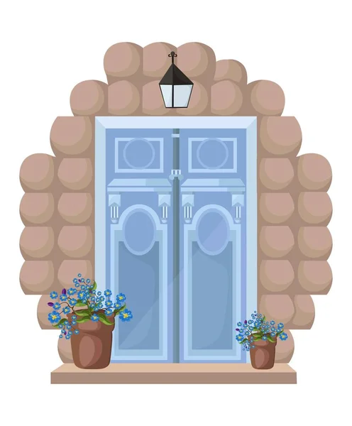 Fachada de puerta vintage Vectror. Ilustración de entrada principal — Vector de stock