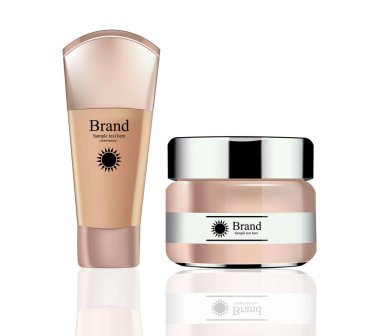 Vektör gerçekçi kozmetik paket ayarlayın. Nemlendirici krem, Vakfı ve losyon. Reklam, el ilanı, afiş, poster için mükemmel. 3D çizim