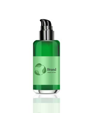 Vektör gerçekçi kozmetik paket sprey. Nemlendirici krem veya yüz losyonu. Reklam, el ilanı, afiş, poster için mükemmel. Yeşil biyo organik şişe. 3D çizim