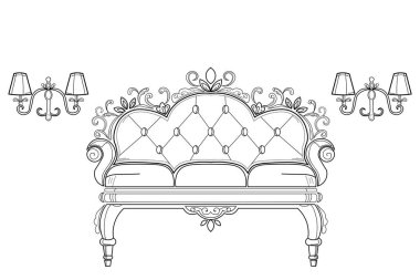 Barok mobilya zengin koleksiyon küme. Süslü dekor vektör çizim