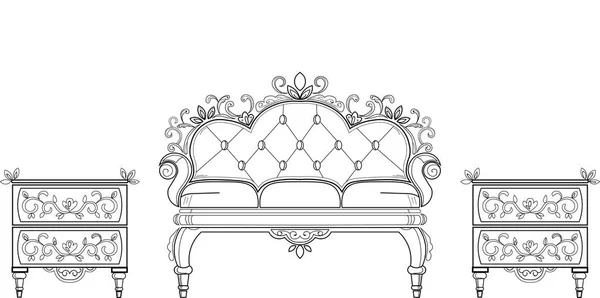 Baroque furniture rich set collection. Ornamented decor Vector illustration — Stock Vector