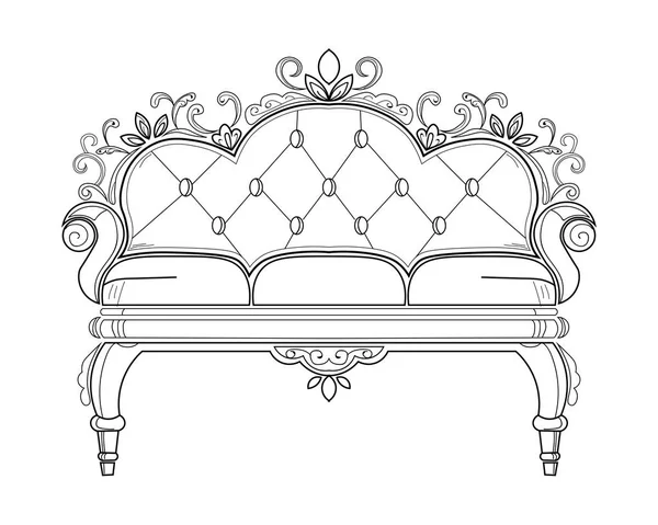 Barok mobilya zengin kanepe. Süslü dekor vektör çizim — Stok Vektör