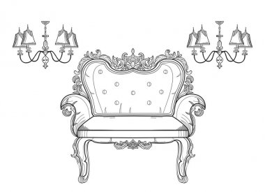 Barok mobilya zengin koleksiyon küme. Süslü dekor vektör çizim