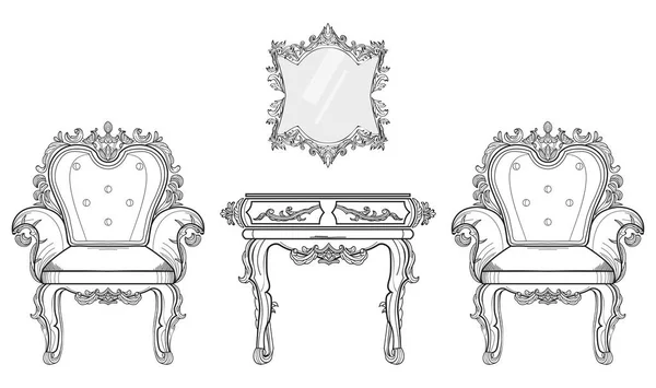 Muebles barrocos rica colección de conjunto. Fondo adornado Ilustración vectorial — Vector de stock