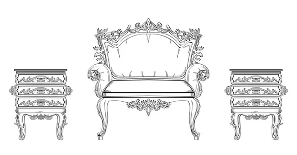 Barok møbler rige sæt kollektion. Dekoreret baggrund Vektorillustration – Stock-vektor