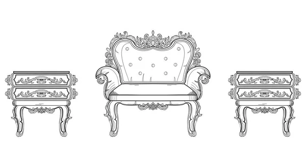 Muebles barrocos rica colección de conjunto. Fondo adornado Ilustración vectorial — Vector de stock