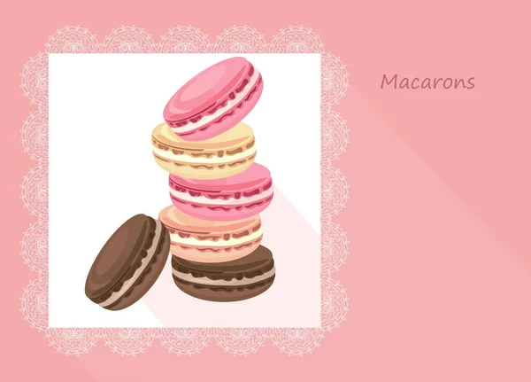 Vector deliciosa tarjeta macarrones para menú, invitación, fiesta , — Vector de stock