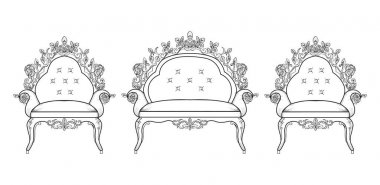 Barok mobilya zengin koleksiyon küme. Süslü arka plan vektör çizim