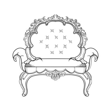 Barok mobilya zengin koltuk. El yapımı süslü dekor. Vektör çizim