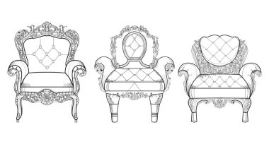 Barok mobilya zengin koleksiyon küme. Süslü dekor vektör çizim