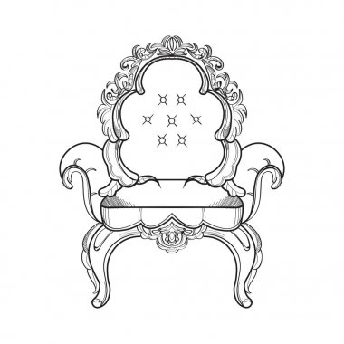 Barok mobilya zengin koltuk. El yapımı süslü dekor. Vektör çizim