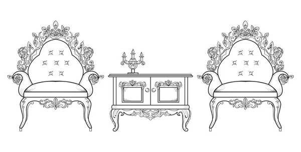 Богатая коллекция мебели в стиле барокко. Украшенная фоновая векторная иллюстрация — стоковый вектор