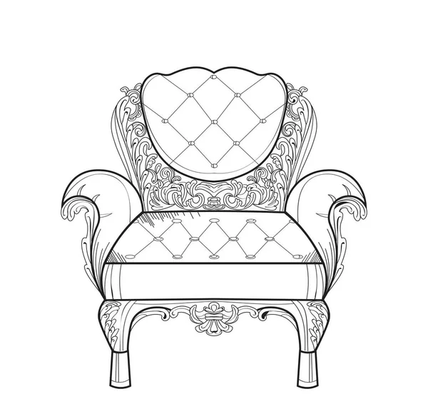 Barokk bútorok gazdag fotel. Kézzel készített díszes dekorációval. Vektoros illusztráció — Stock Vector