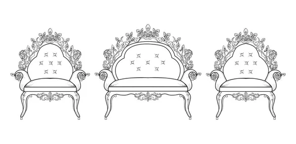 Baroque furniture rich set collection. Ornamented background Vector illustration — Stock Vector