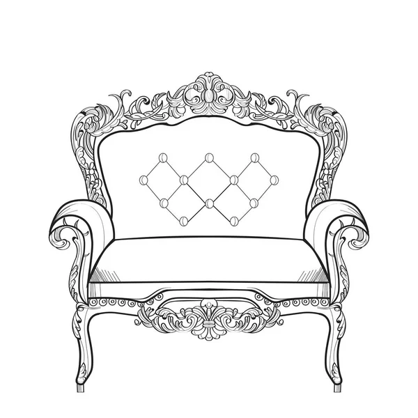 Sillón rico en muebles barrocos. Decoración ornamentada a mano. Ilustración vectorial — Vector de stock