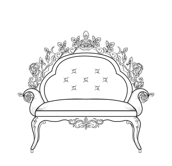 Barok mobilya zengin koltuk. El yapımı süslü dekor. Vektör çizim