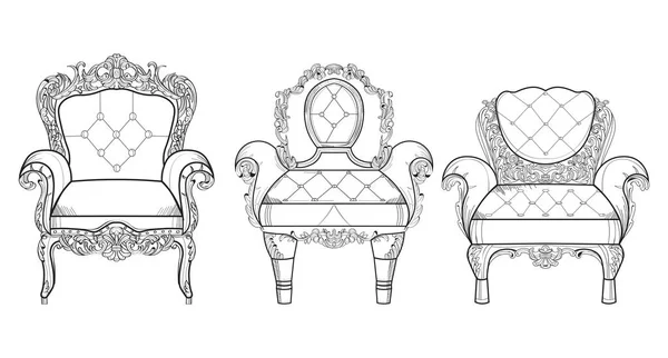 Barok meubels rijke instellen collectie Versierd decor vectorillustratie — Stockvector