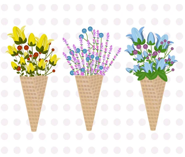Coloridos conos florales plantilla estilo infantil Vector ilustraciones — Vector de stock