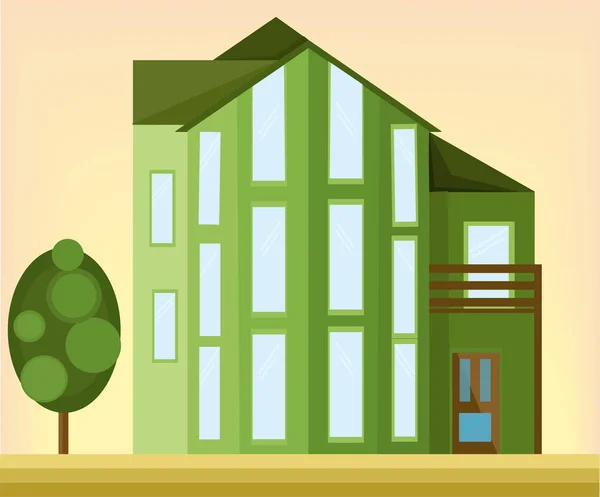 Zielony dom fasada nowoczesnej architektury. Ilustracja wektorowa — Wektor stockowy