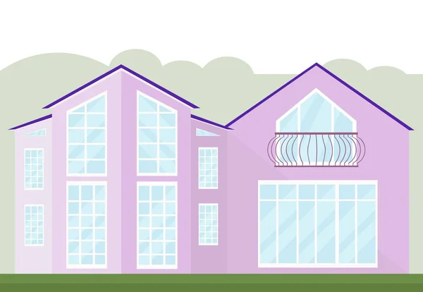 Façade d'architecture vintage d'un bâtiment en verre rose. Illustration vectorielle fond d'automne — Image vectorielle