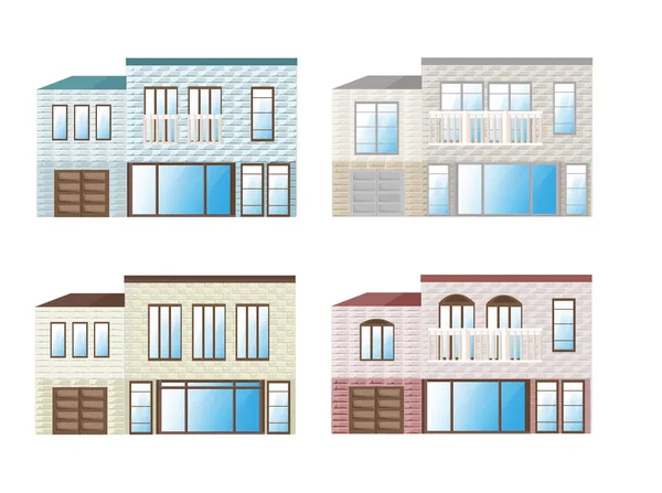 Σύνολο συλλογή από διαφορετικά χρώματα αρχιτεκτονική προσόψεων κτιρίων διάνυσμα — Διανυσματικό Αρχείο