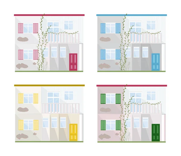 Farklı renkler mimari cephe evleri vektör koleksiyonu ayarla — Stok Vektör