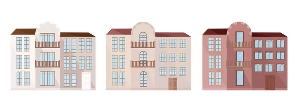 Conjunto coleção de arquitetura colorida fachada casas edifícios vetor —  Vetores de Stock