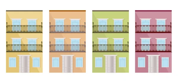 Ensemble collection de bâtiments de façade en verre d'architecture colorée vecteur — Image vectorielle