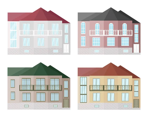 Set collection of colorful architecture facade houses buildings vector — Stock Vector