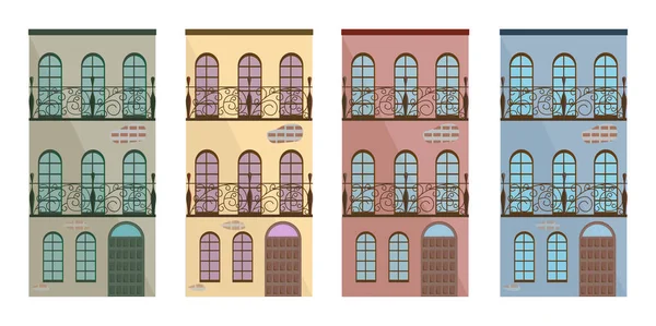 Σύνολο συλλογή από πολύχρωμα αρχιτεκτονική προσόψεων κτιρίων διάνυσμα — Διανυσματικό Αρχείο
