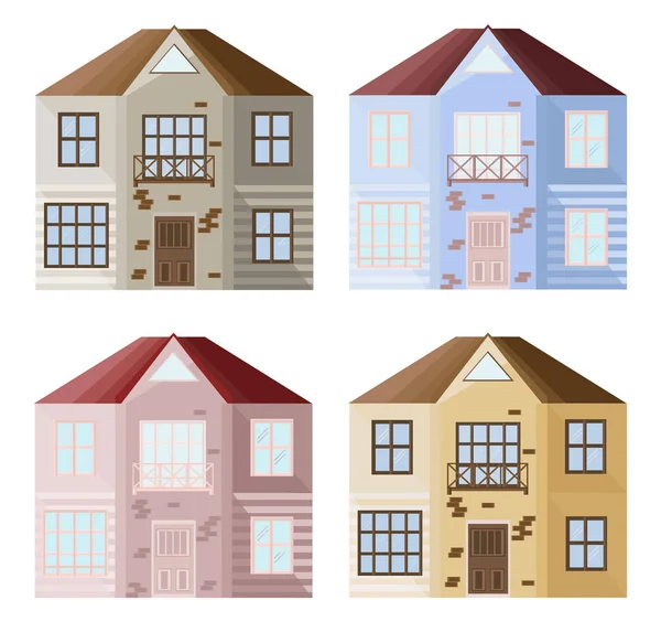Set collection d'architecture colorée façade maisons bâtiments vecteur — Image vectorielle