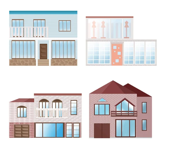 Σύνολο συλλογή από πολύχρωμα αρχιτεκτονικής σπίτια πρόσοψη κτιρίων του φορέα — Διανυσματικό Αρχείο