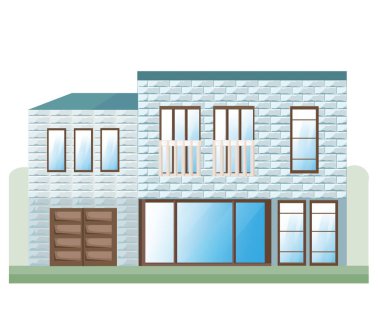 Mavi taş cephe vektör ev. Önden Görünüm bina mimari ayrıntılı